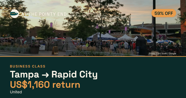Business return to Rapid City from US$1,160, about 59% off. Checked against live availability.