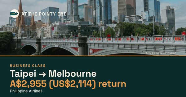 Business return to Melbourne from US$2,114, well below typical. Checked against live availability.