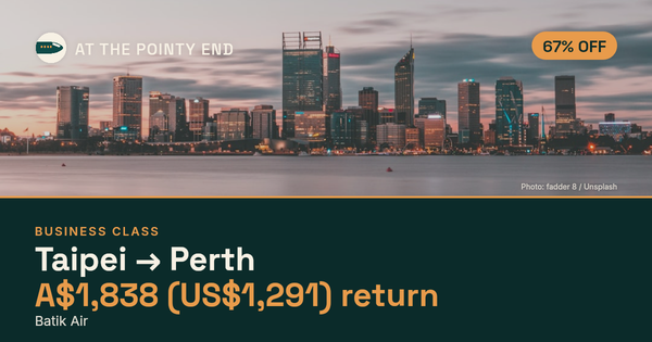 Business return to Perth from US$1,291, about 67% off. Checked against live availability.