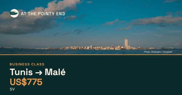 Business one-way to Malé from US$775. Checked against live availability.