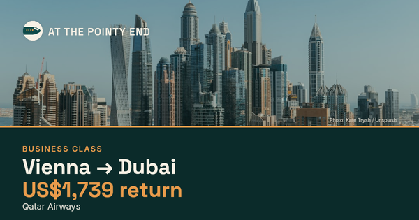 Business return to Dubai from US$1,739. Checked against live availability.