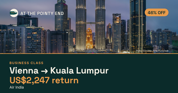 Business return to Kuala Lumpur from US$2,247, about 46% off. Checked against live availability.