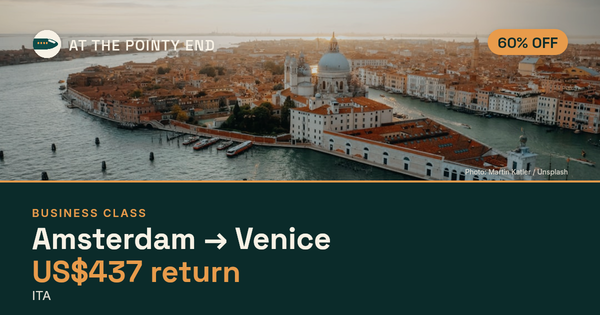 Business return to Venice from US$437, about 60% off. Checked against live availability.