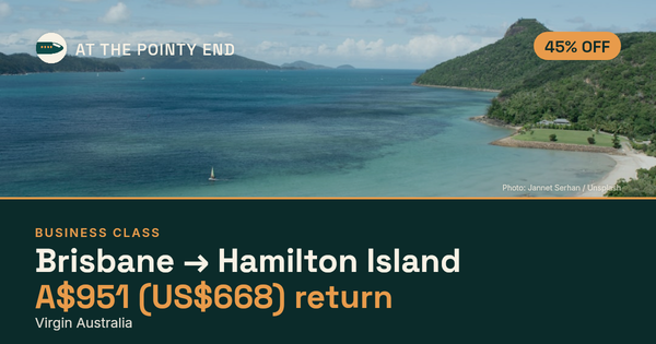 Business return to Hamilton Island from US$668, about 45% off. Checked against live availability.
