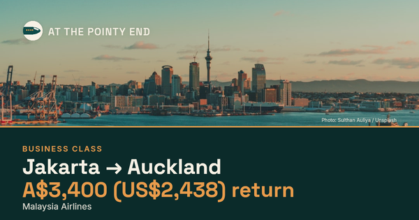 Business return to Auckland from US$2,438, well below typical. Checked against live availability.