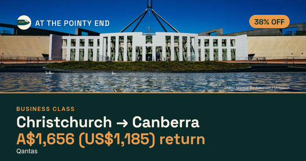 Business return to Canberra from US$1,185, about 38% off. Checked against live availability.