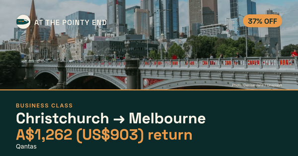 Business return to Melbourne from US$903, about 37% off. Checked against live availability.