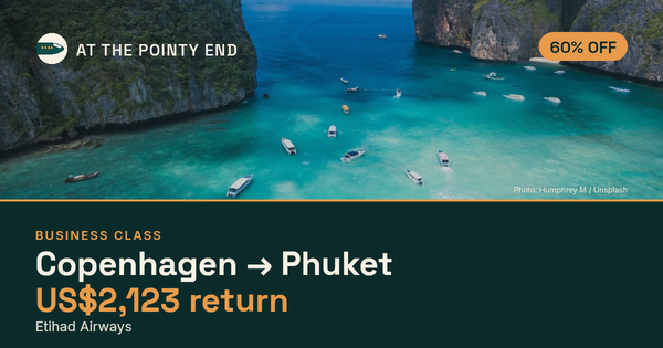 Business return to Phuket from US$2,123, about 60% off. Checked against live availability.