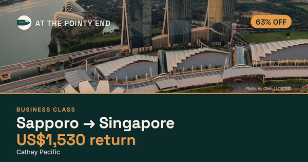 Business return to Singapore from US$1,530, about 63% off. Checked against live availability.