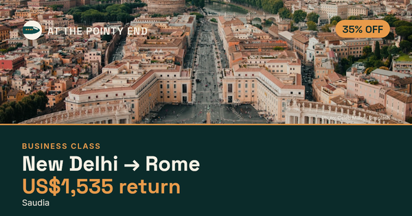Business return to Rome from US$1,535, about 35% off. Checked against live availability.