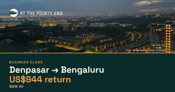 Business return to Bengaluru from US$944, well below typical. Checked against live availability.