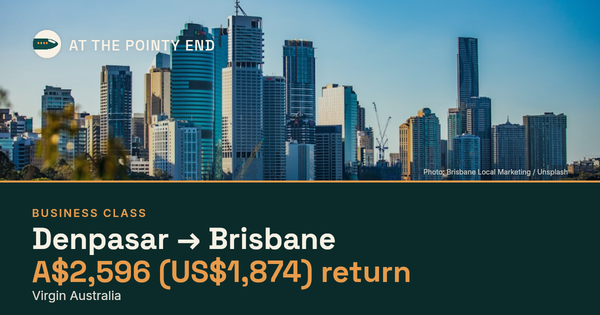 Business return to Brisbane from US$1,874, well below typical. Checked against live availability.