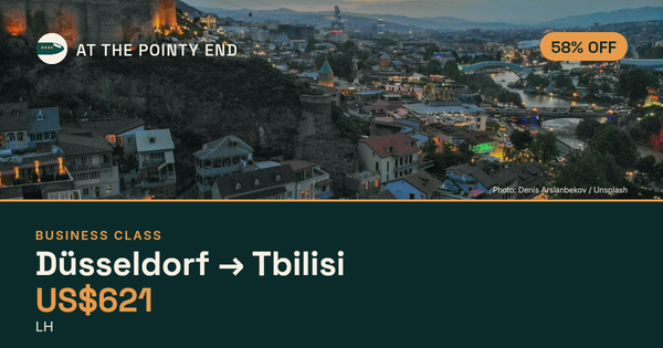 Business one-way to Tbilisi from US$621, about 58% off. Checked against live availability.