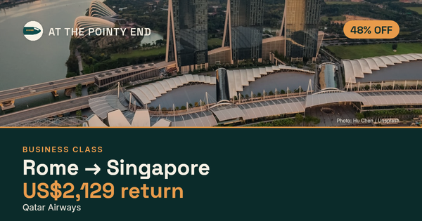 Business return to Singapore from US$2,129, about 48% off. Checked against live availability.