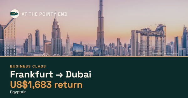 Business return to Dubai from US$1,683, well below typical. Checked against live availability.