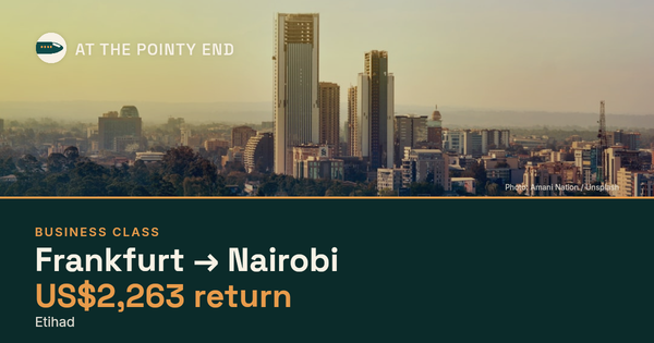 Business return to Nairobi from US$2,263, well below typical. Checked against live availability.