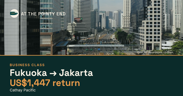 Business return to Jakarta from US$1,447, well below typical. Checked against live availability.