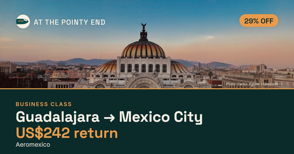 Business return to Mexico City from US$242, about 29% off. Checked against live availability.