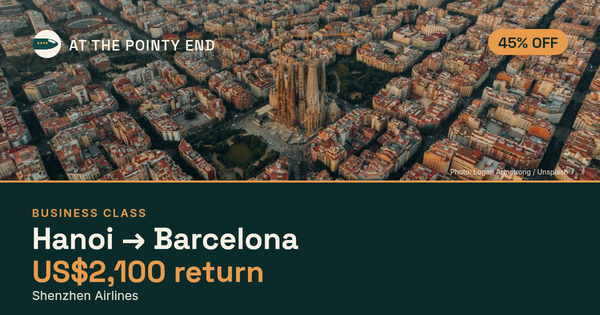 Business return to Barcelona from US$2,100, about 45% off. Checked against live availability.
