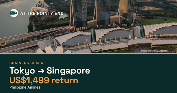 Business return to Singapore from US$1,499, well below typical. Checked against live availability.
