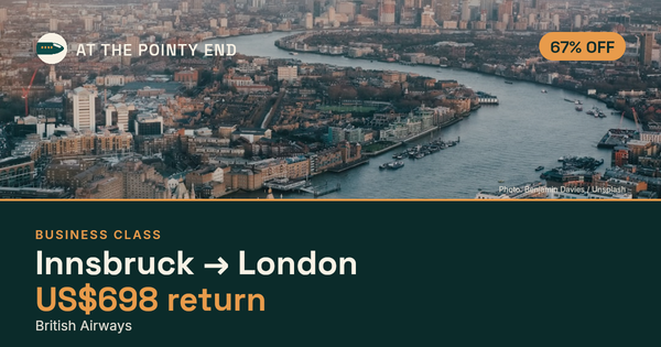 Business return to London from US$698, about 67% off. Checked against live availability.