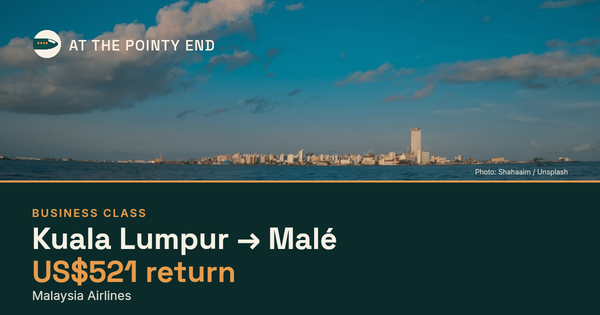 Business return to Malé from US$521. Checked against live availability.