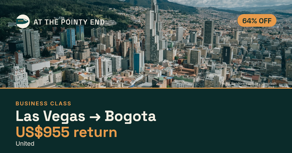 Business return to Bogota from US$955, about 64% off. Checked against live availability.