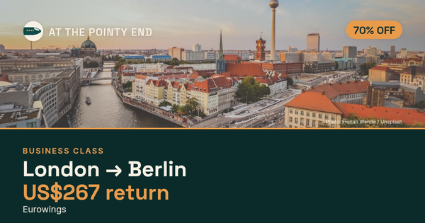 Business return to Berlin from US$267, about 70% off. Checked against live availability.