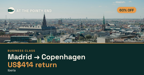 Business return to Copenhagen from US$414, about 60% off. Checked against live availability.
