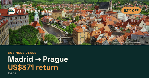 Business return to Prague from US$371, about 62% off. Checked against live availability.