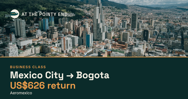 Business return to Bogota from US$626, well below typical. Checked against live availability.