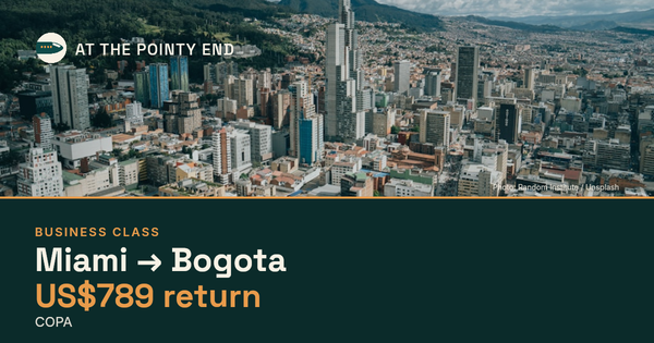 Business return to Bogota from US$789, well below typical. Checked against live availability.