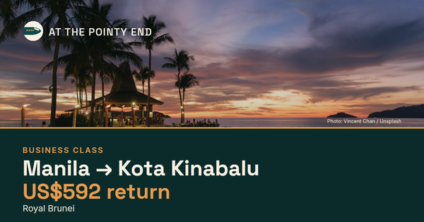 Business return to Kota Kinabalu from US$592, well below typical. Checked against live availability.