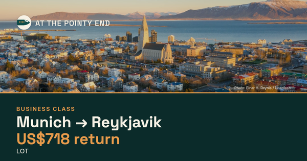Business return to Reykjavik from US$718, well below typical. Checked against live availability.