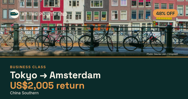 Business return to Amsterdam from US$2,005, about 48% off. Checked against live availability.