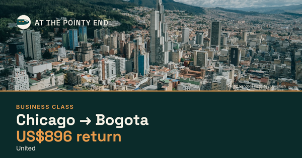 Business return to Bogota from US$896, well below typical. Checked against live availability.
