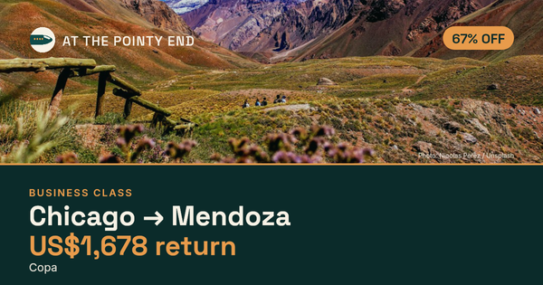 Business return to Mendoza from US$1,678, about 67% off. Checked against live availability.