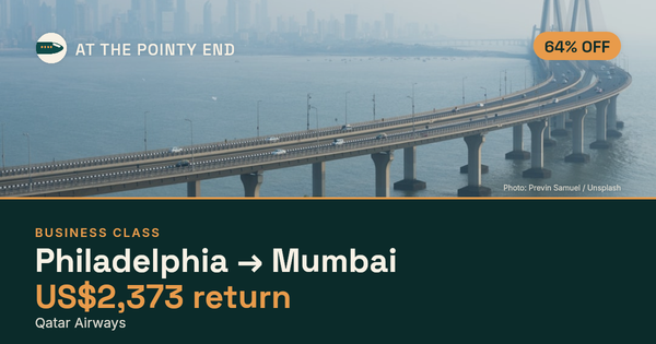 Business return to Mumbai from US$2,373, about 64% off. Checked against live availability.