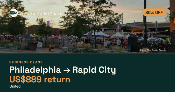 Business return to Rapid City from US$889, about 36% off. Checked against live availability.