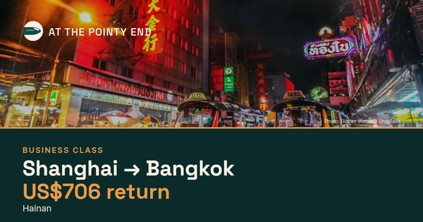Business return to Bangkok from US$706, well below typical. Checked against live availability.