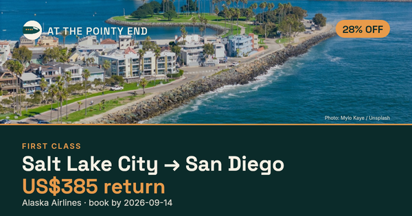 First return to San Diego from US$385, about 28% off. Book by 14 Sept.