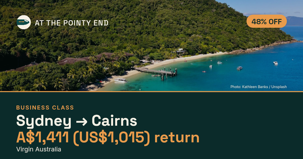 Business return to Cairns from US$1,015, about 48% off. Checked against live availability.