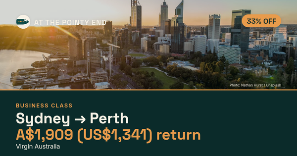 Business return to Perth from US$1,341, about 33% off. Checked against live availability.