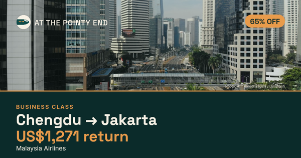 Business return to Jakarta from US$1,271, about 65% off. Checked against live availability.
