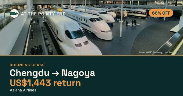 Business return to Nagoya from US$1,443, about 66% off. Checked against live availability.