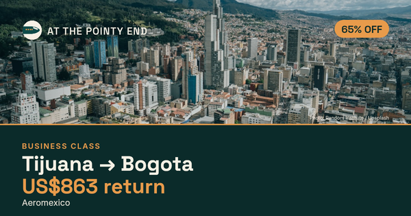 Business return to Bogota from US$863, about 65% off. Checked against live availability.
