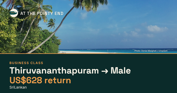 Business return to Male from US$628, well below typical. Checked against live availability.