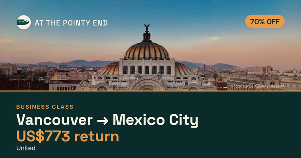 Business return to Mexico City from US$773, about 70% off. Checked against live availability.