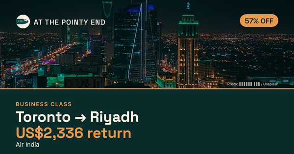 Business return to Riyadh from US$2,336, about 57% off. Checked against live availability.