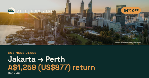 Business return to Perth from US$877, about 64% off. Checked against live availability.